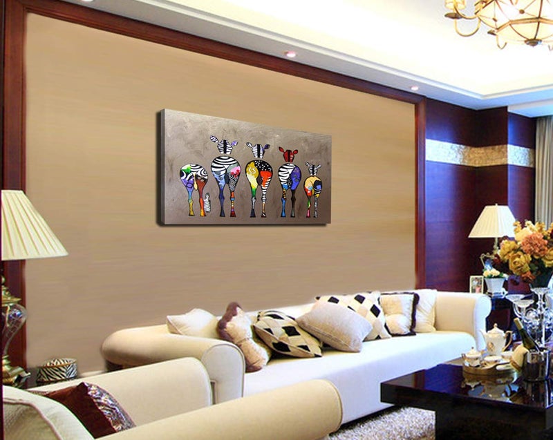 DZL Art D72550 Canvas Prints Wall Art Paintings Animal Painting Five Colorful Zebra Modern Art Stretched Ready To Hang for Living Room Bedroom Decoration - Image 2